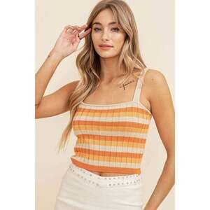 Square Neck Printed Tank Sweater Top: Orange Multi